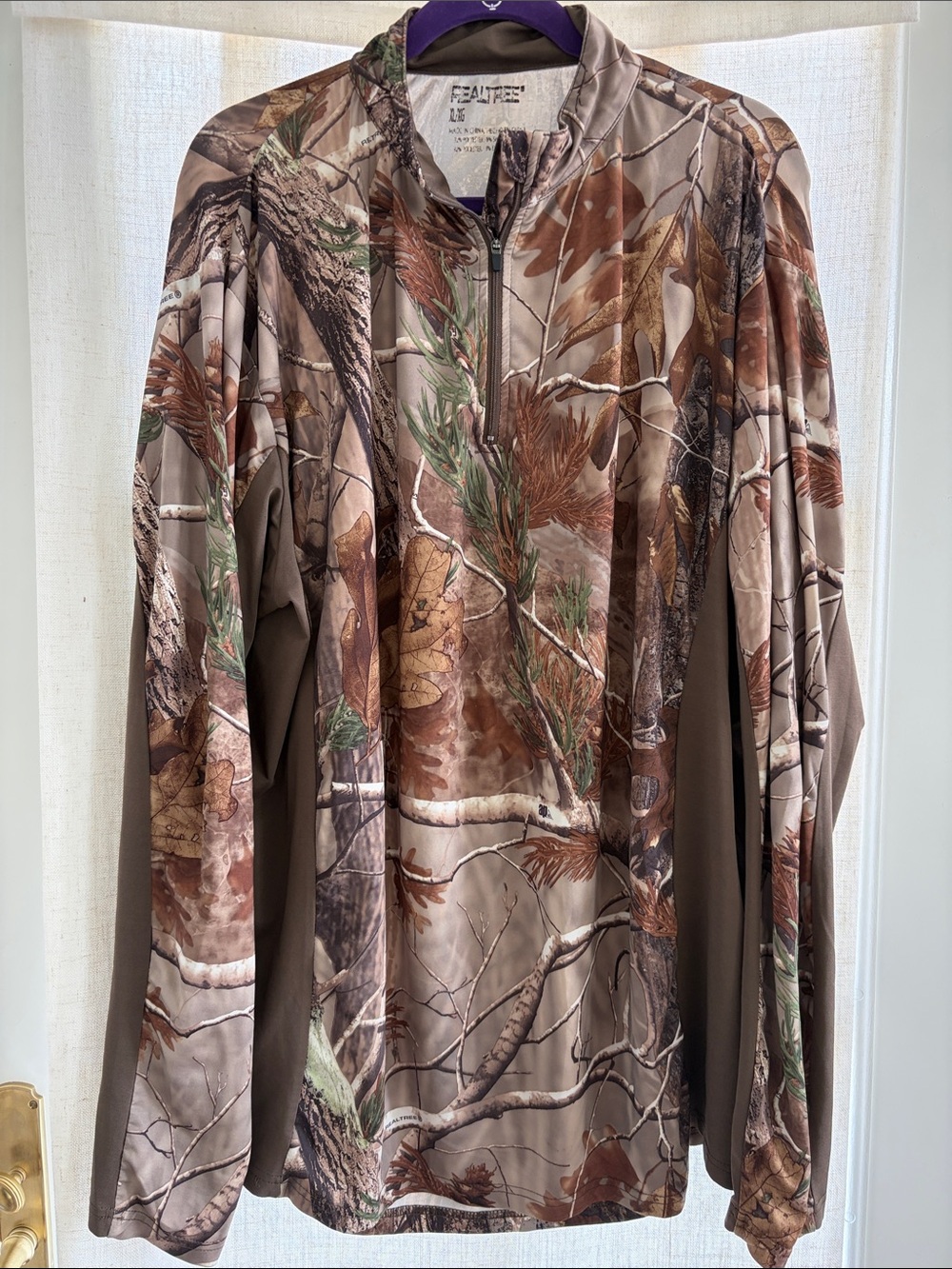Realtree Long-Sleeve Camo Quarter-Zip Shirt in Brown and Green